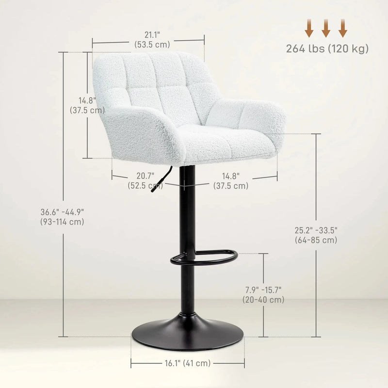 Aosom Bar Stool Swivel Adjustable Bar Stools (Set of 2) With Faux Leather and Linen Touch Fabric - Available in 5 Colours