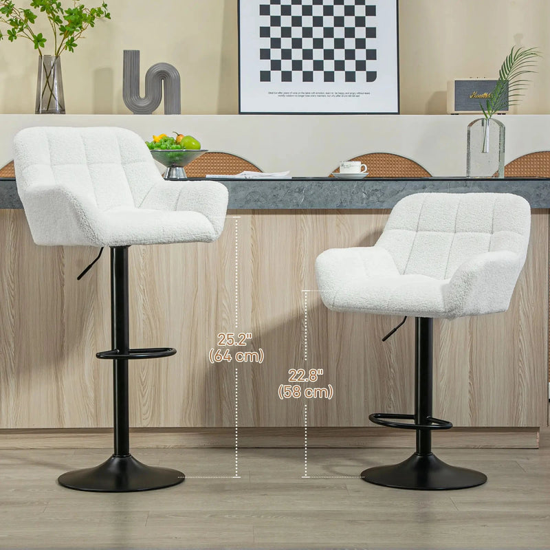 Aosom Bar Stool Swivel Adjustable Bar Stools (Set of 2) With Faux Leather and Linen Touch Fabric - Available in 5 Colours