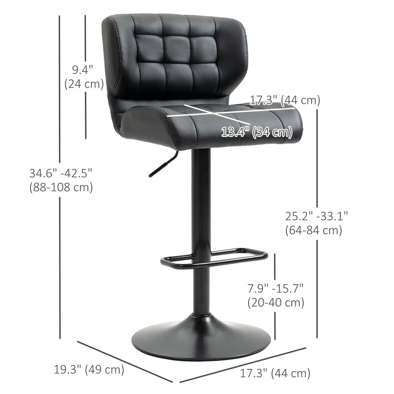 Aosom Bar Stool Swivel Faux Leather Adjustable Bar Stools (Set of 2) - Available in 6 Colours