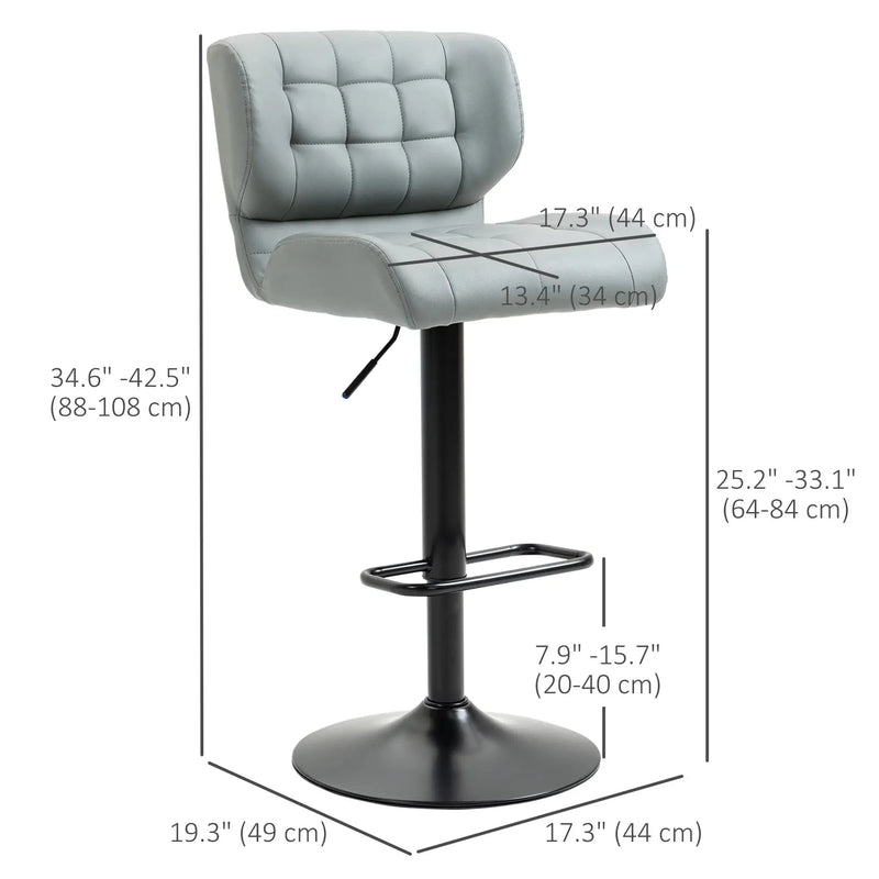 Aosom Bar Stool Swivel Faux Leather Adjustable Bar Stools (Set of 2) - Available in 6 Colours