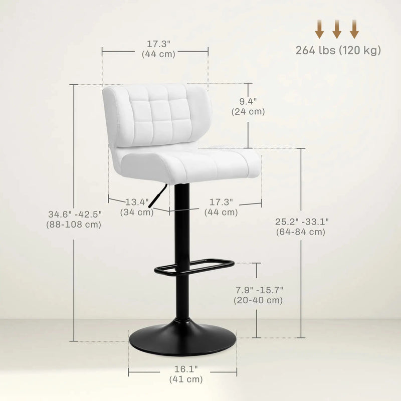 Aosom Bar Stool Swivel Faux Leather Adjustable Bar Stools (Set of 2) - Available in 6 Colours