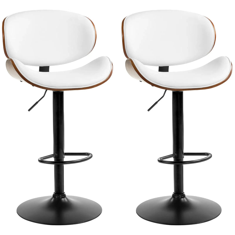 Aosom Bar Stool White Adjustable Bar Stools with Faux Leather (Set of 2) - Available in 2 Colours
