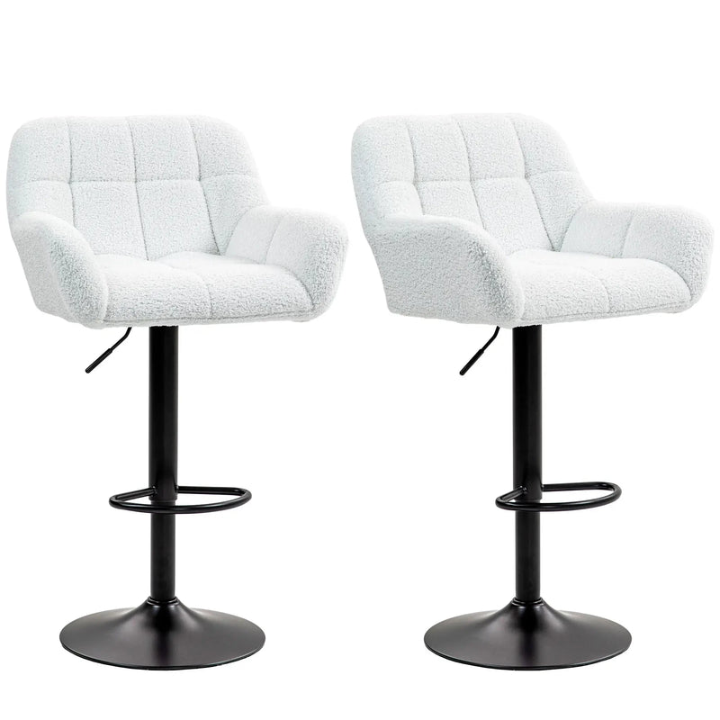 Aosom Bar Stool White Swivel Adjustable Bar Stools (Set of 2) With Faux Leather and Linen Touch Fabric - Available in 5 Colours