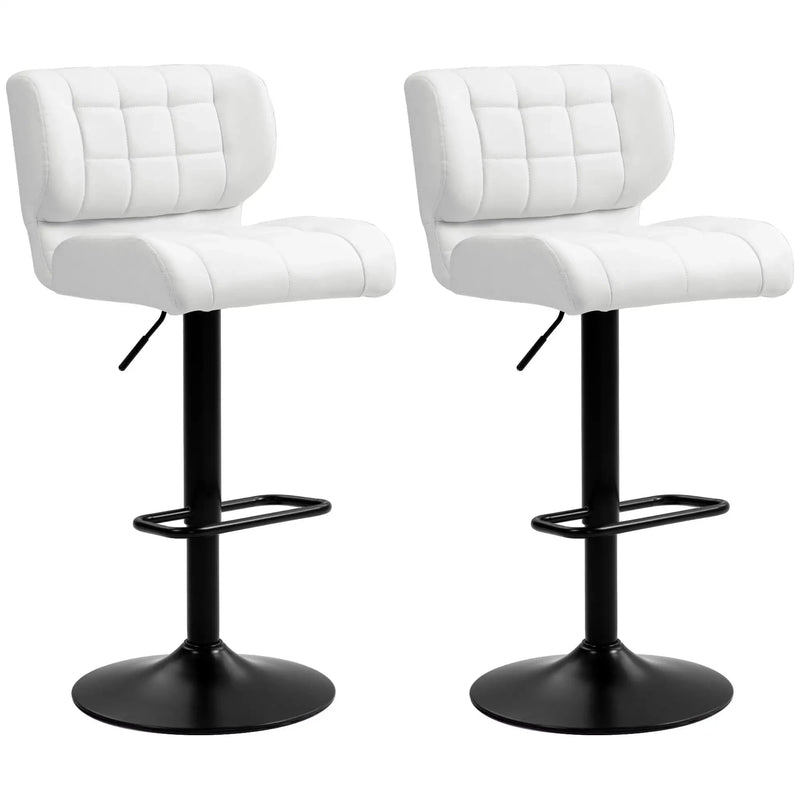 Aosom Bar Stool White Swivel Faux Leather Adjustable Bar Stools (Set of 2) - Available in 6 Colours