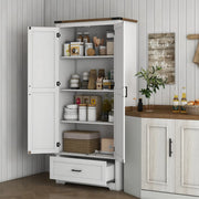 Aosom Cabinet 69" Tall Farmhouse Kitchen Pantry Cabinet with 2 Doors in Drawer and Adjustable Shelves in White