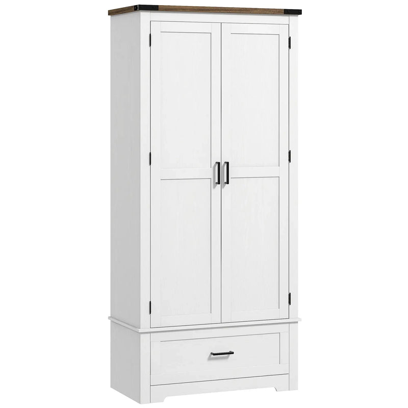 Aosom Cabinet 69" Tall Farmhouse Kitchen Pantry Cabinet with 2 Doors in Drawer and Adjustable Shelves in White