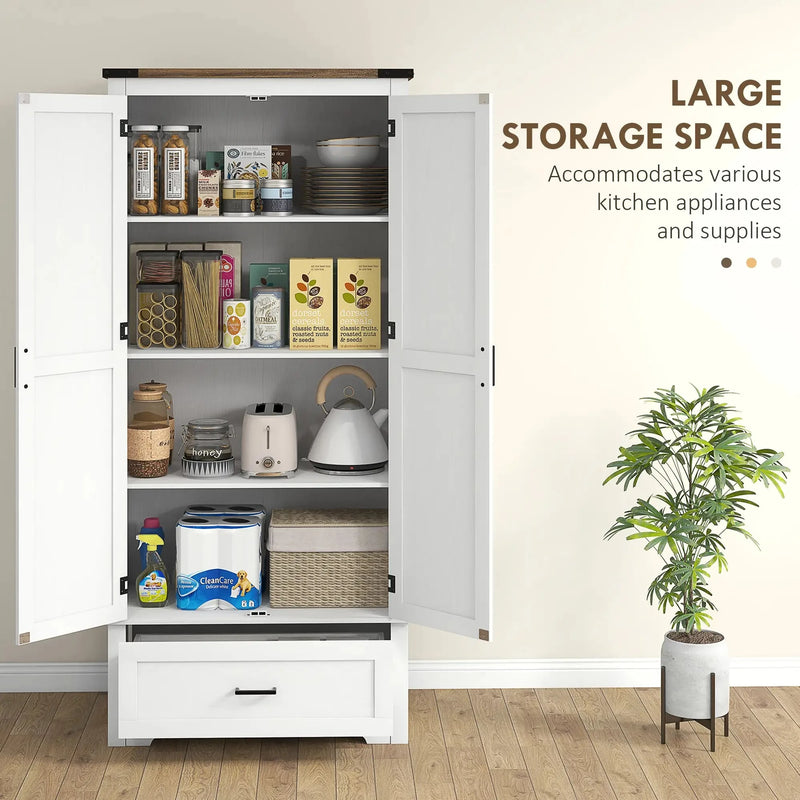 Aosom Cabinet 69" Tall Farmhouse Kitchen Pantry Cabinet with 2 Doors in Drawer and Adjustable Shelves in White