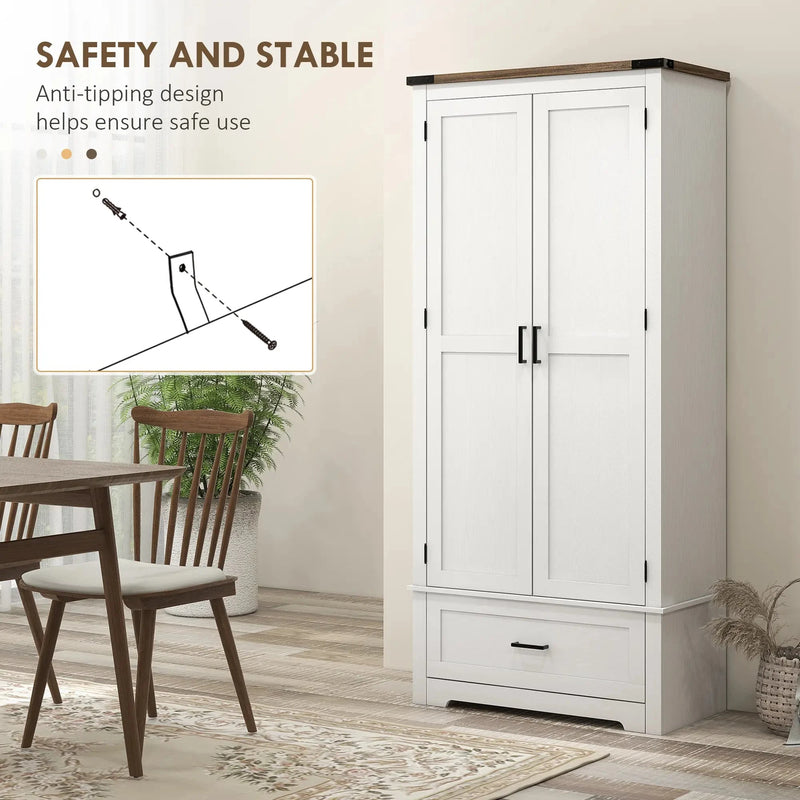 Aosom Cabinet 69" Tall Farmhouse Kitchen Pantry Cabinet with 2 Doors in Drawer and Adjustable Shelves in White