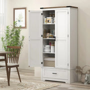 Aosom Cabinet 69" Tall Farmhouse Kitchen Pantry Cabinet with 2 Doors in Drawer and Adjustable Shelves in White
