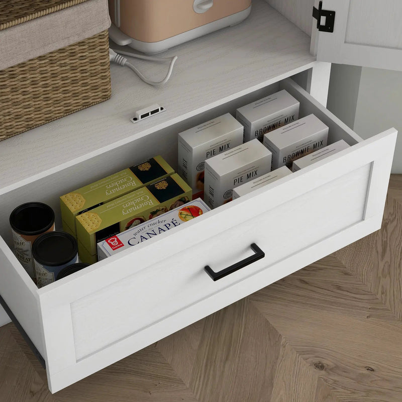 Aosom Cabinet 69" Tall Farmhouse Kitchen Pantry Cabinet with 2 Doors in Drawer and Adjustable Shelves in White