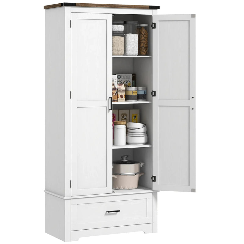 Aosom Cabinet 69" Tall Farmhouse Kitchen Pantry Cabinet with 2 Doors in Drawer and Adjustable Shelves in White