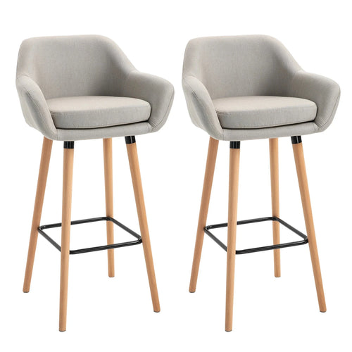 Aosom Chair Beige Modern Bar Stools (Set of 2) with Linen Fabric - Available in 2 Colours