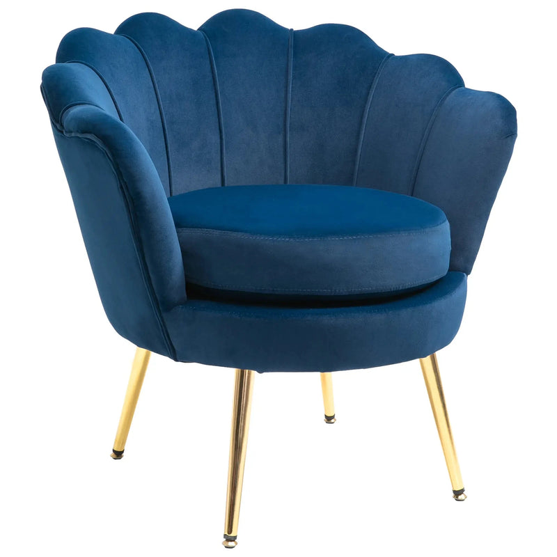 Aosom Chair Blue Modern Chair with Velvet-Touch Fabric and Gold Metal Legs - Available in 5 Colours