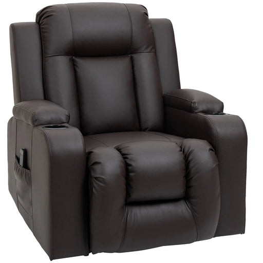 Aosom Chair Brown Massage Recliner Chair for Living Room with 8 Vibration Points, PU Leather Reclining Chair with Cup Holders, Swivel Base, Rocking Function - Available in 2 Colours