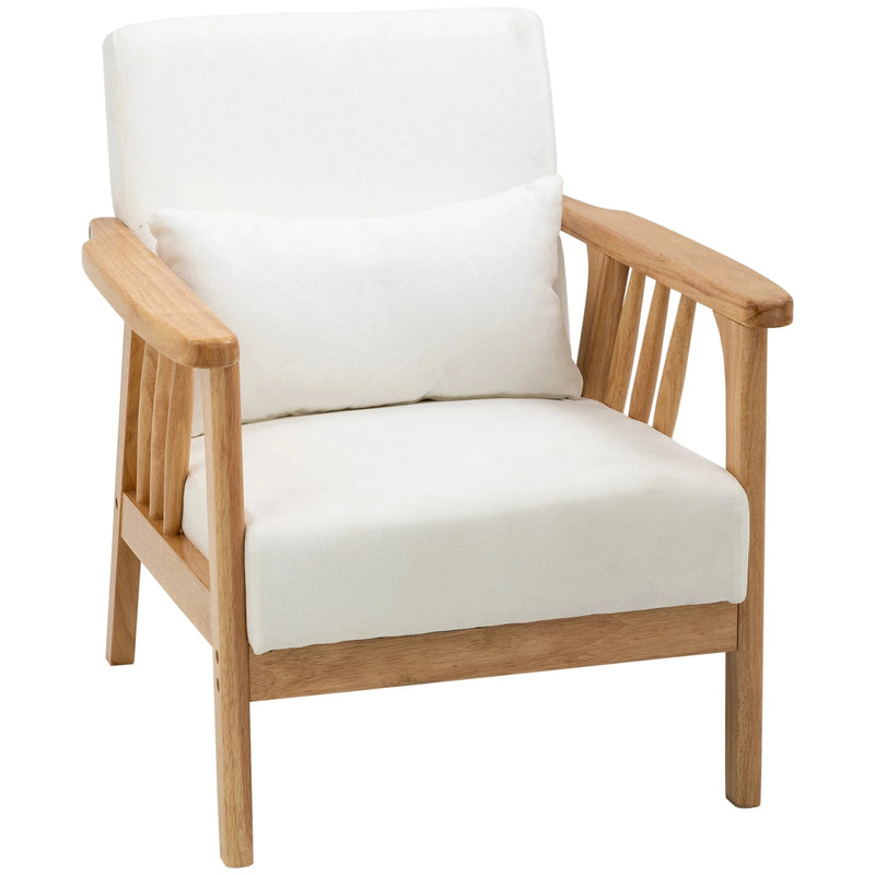 Aosom Chair Cream White Upholstered Lounge Chair with Rubber Wood Frame Throw Pillows and Comfortable Cushion - Available in 2 Colours