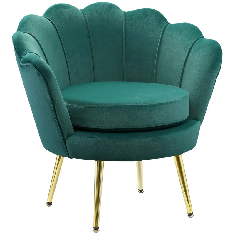 Aosom Chair Dark Green Modern Chair with Velvet-Touch Fabric and Gold Metal Legs - Available in 5 Colours