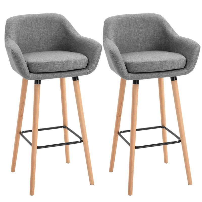 Aosom Chair Grey Modern Bar Stools (Set of 2) with Linen Fabric - Available in 2 Colours