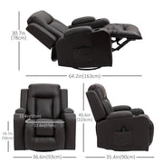 Aosom Chair Massage Recliner Chair for Living Room with 8 Vibration Points, PU Leather Reclining Chair with Cup Holders, Swivel Base, Rocking Function - Available in 2 Colours