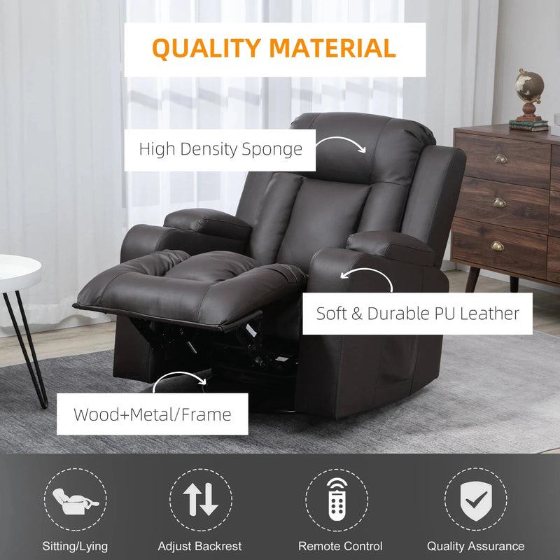 Aosom Chair Massage Recliner Chair for Living Room with 8 Vibration Points, PU Leather Reclining Chair with Cup Holders, Swivel Base, Rocking Function - Available in 2 Colours