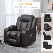 Aosom Chair Massage Recliner Chair for Living Room with 8 Vibration Points, PU Leather Reclining Chair with Cup Holders, Swivel Base, Rocking Function - Available in 2 Colours