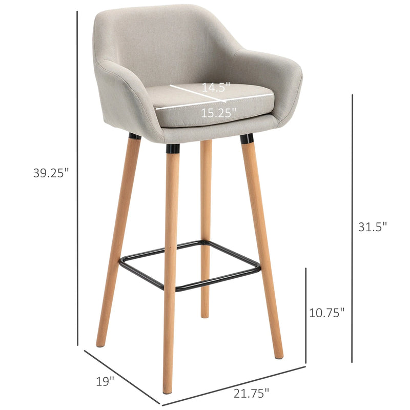 Aosom Chair Modern Bar Stools (Set of 2) with Linen Fabric - Available in 2 Colours