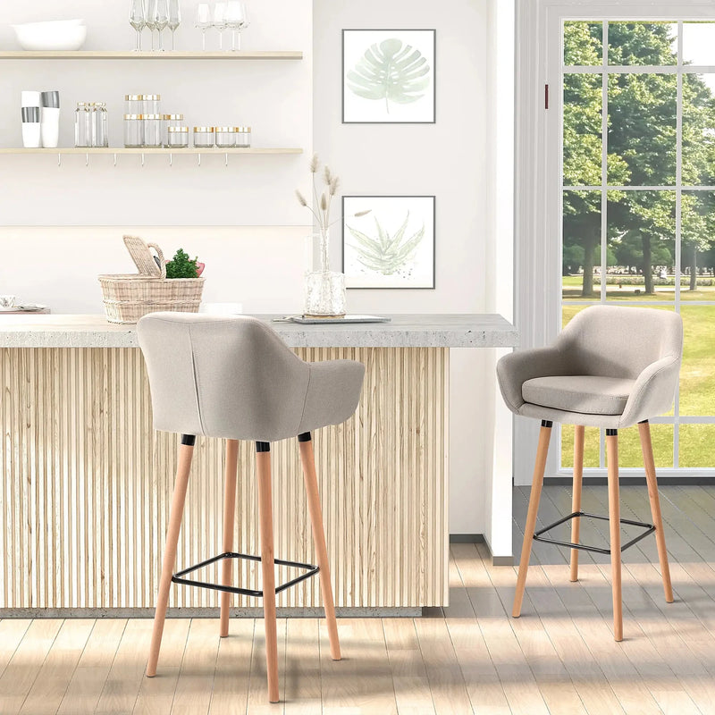 Aosom Chair Modern Bar Stools (Set of 2) with Linen Fabric - Available in 2 Colours