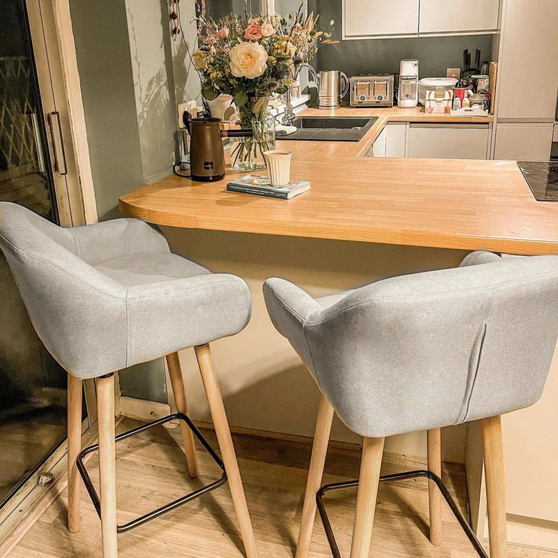 Aosom Chair Modern Bar Stools (Set of 2) with Linen Fabric - Available in 2 Colours