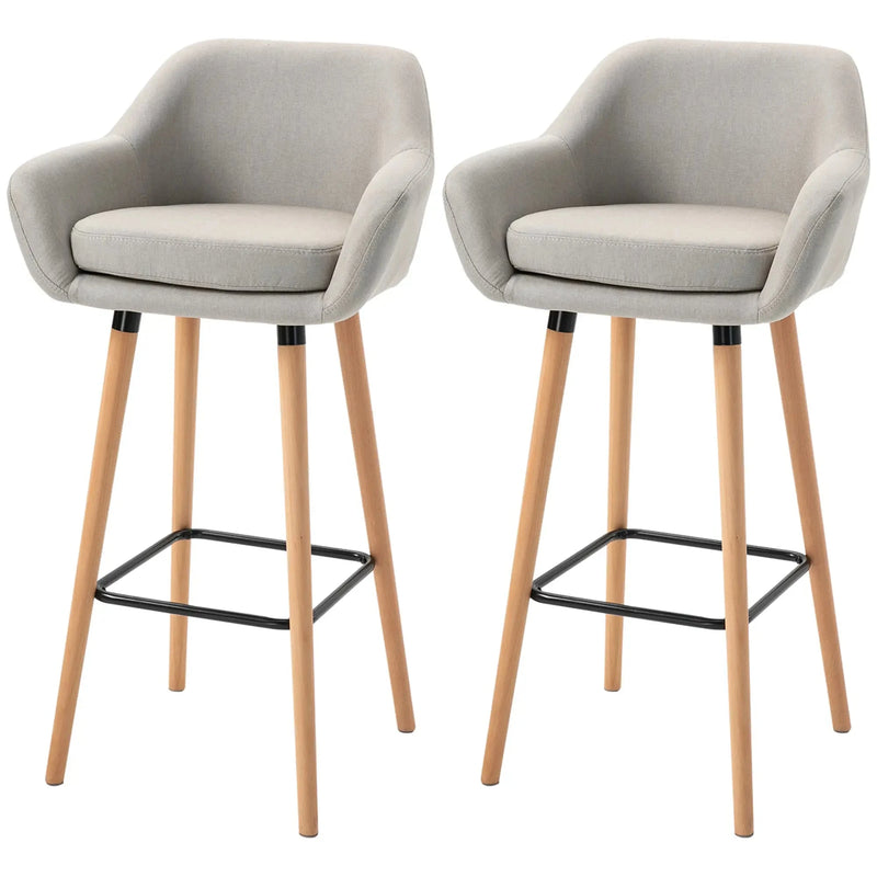Aosom Chair Modern Bar Stools (Set of 2) with Linen Fabric - Available in 2 Colours