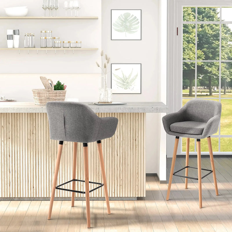 Aosom Chair Modern Bar Stools (Set of 2) with Linen Fabric - Available in 2 Colours