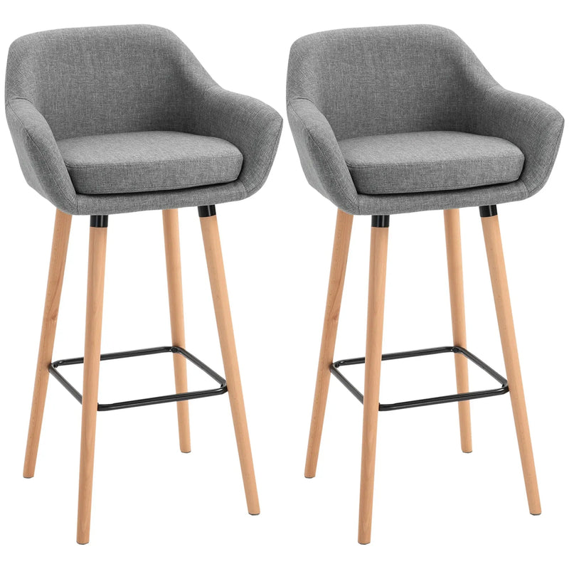 Aosom Chair Modern Bar Stools (Set of 2) with Linen Fabric - Available in 2 Colours