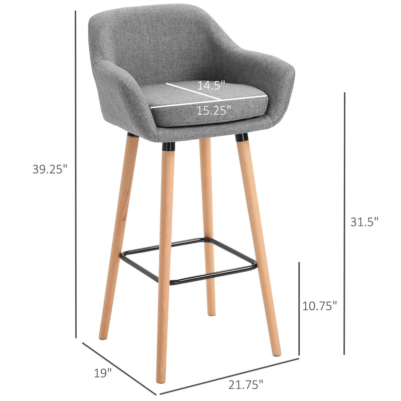Aosom Chair Modern Bar Stools (Set of 2) with Linen Fabric - Available in 2 Colours