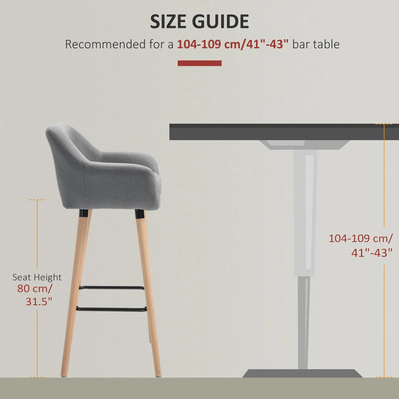 Aosom Chair Modern Bar Stools (Set of 2) with Linen Fabric - Available in 2 Colours