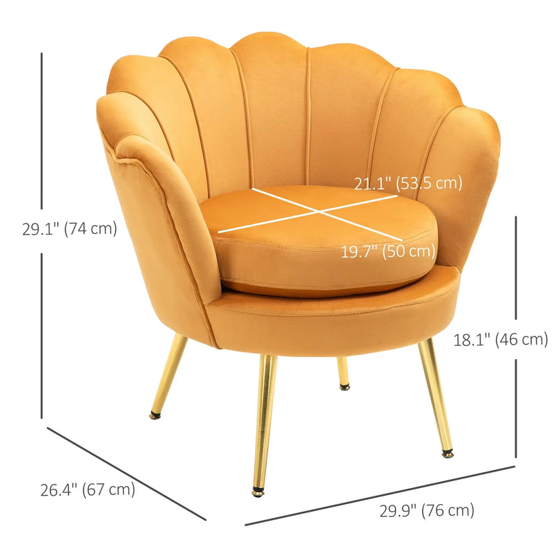 Aosom Chair Modern Chair with Velvet-Touch Fabric and Gold Metal Legs - Available in 5 Colours