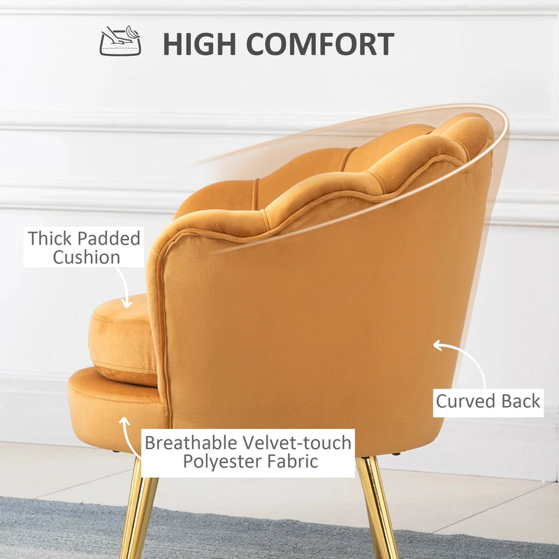 Aosom Chair Modern Chair with Velvet-Touch Fabric and Gold Metal Legs - Available in 5 Colours