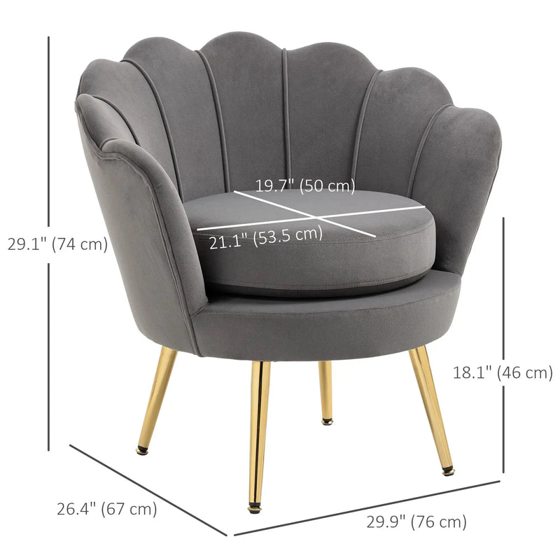 Aosom Chair Modern Chair with Velvet-Touch Fabric and Gold Metal Legs - Available in 5 Colours