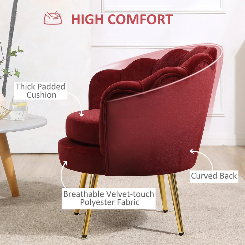 Aosom Chair Modern Chair with Velvet-Touch Fabric and Gold Metal Legs - Available in 5 Colours