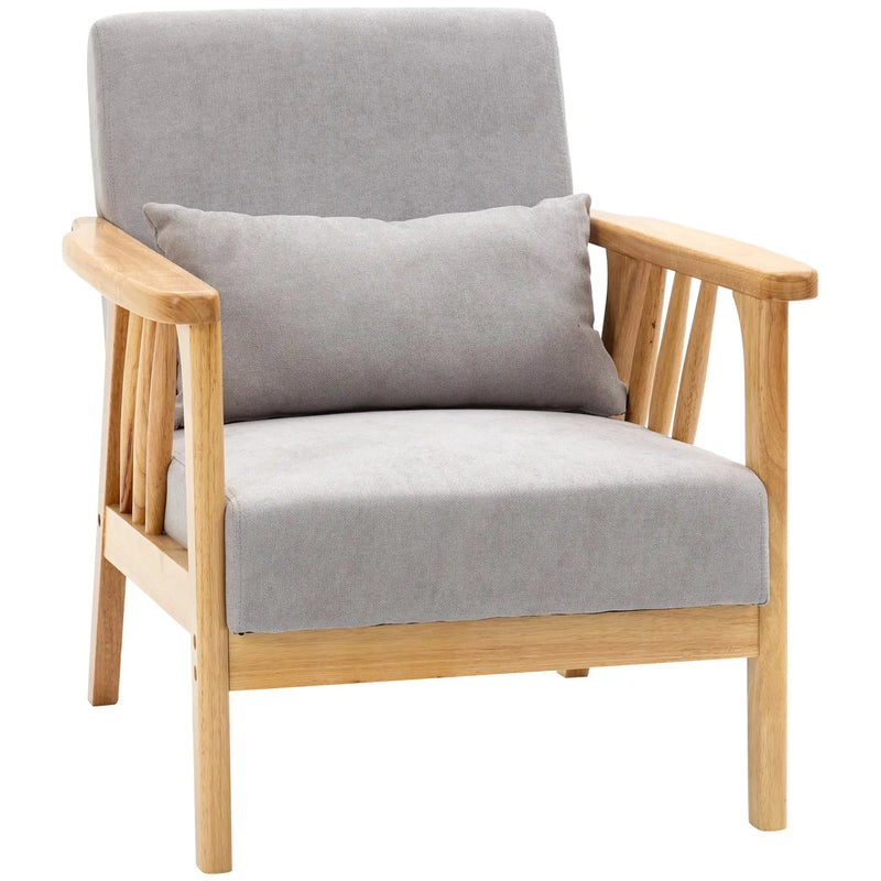 Aosom Chair Upholstered Lounge Chair with Rubber Wood Frame Throw Pillows and Comfortable Cushion - Available in 2 Colours