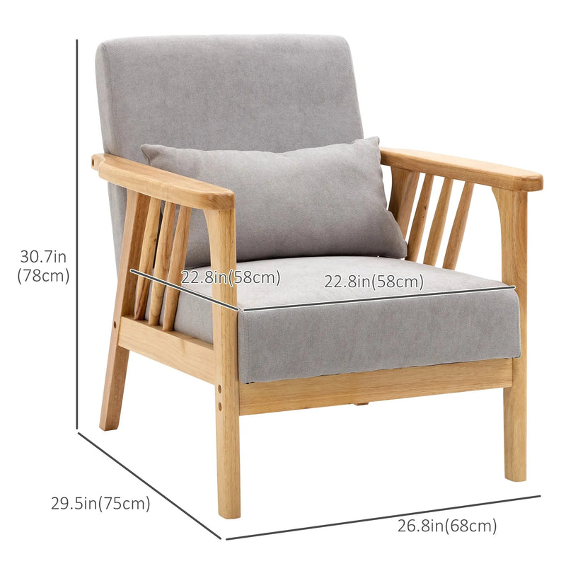 Aosom Chair Upholstered Lounge Chair with Rubber Wood Frame Throw Pillows and Comfortable Cushion - Available in 2 Colours