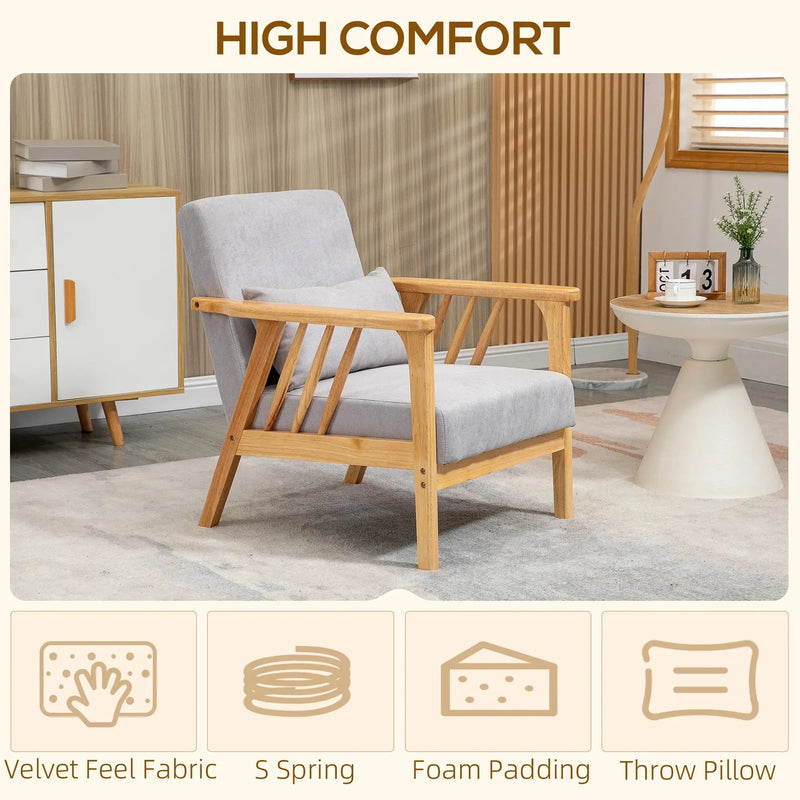 Aosom Chair Upholstered Lounge Chair with Rubber Wood Frame Throw Pillows and Comfortable Cushion - Available in 2 Colours
