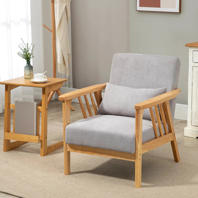 Aosom Chair Upholstered Lounge Chair with Rubber Wood Frame Throw Pillows and Comfortable Cushion - Available in 2 Colours