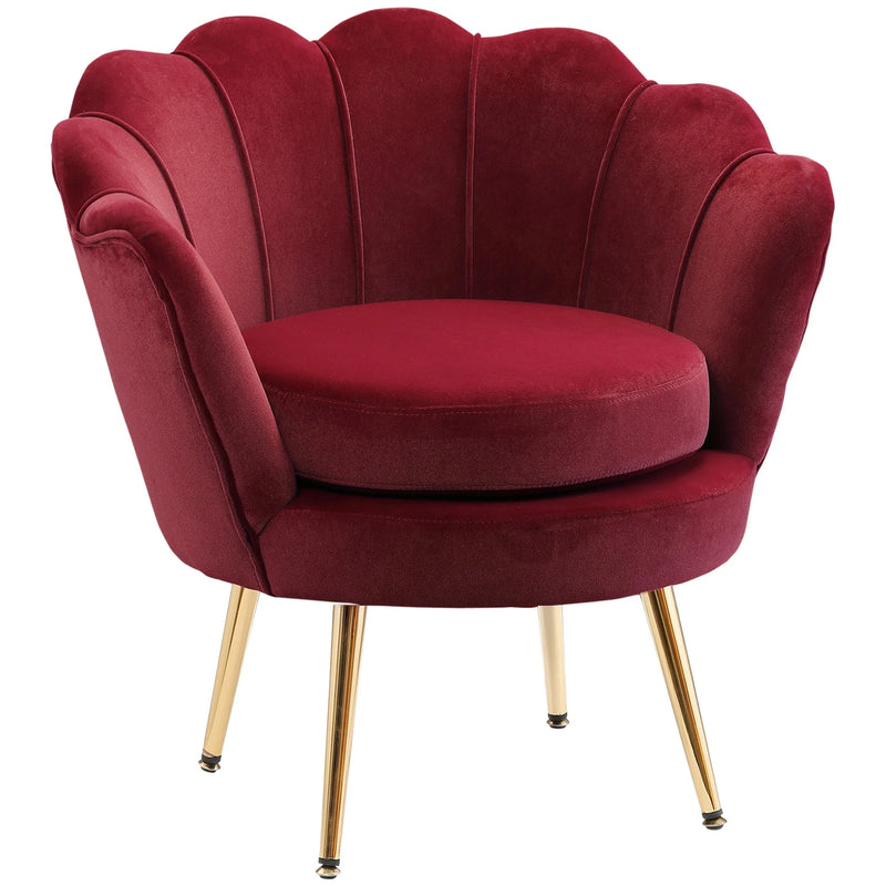 Aosom Chair Wine Red Modern Chair with Velvet-Touch Fabric and Gold Metal Legs - Available in 5 Colours