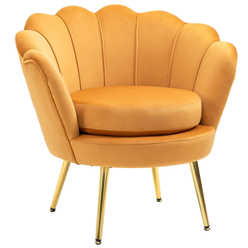 Aosom Chair Yellow Modern Chair with Velvet-Touch Fabric and Gold Metal Legs - Available in 5 Colours