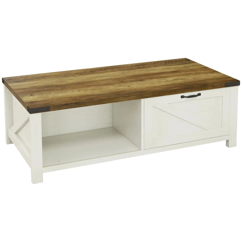 Aosom Coffee Table Brown / White Coffee Table with Drawer And Open Storage Shelf - Available in 3 Colours