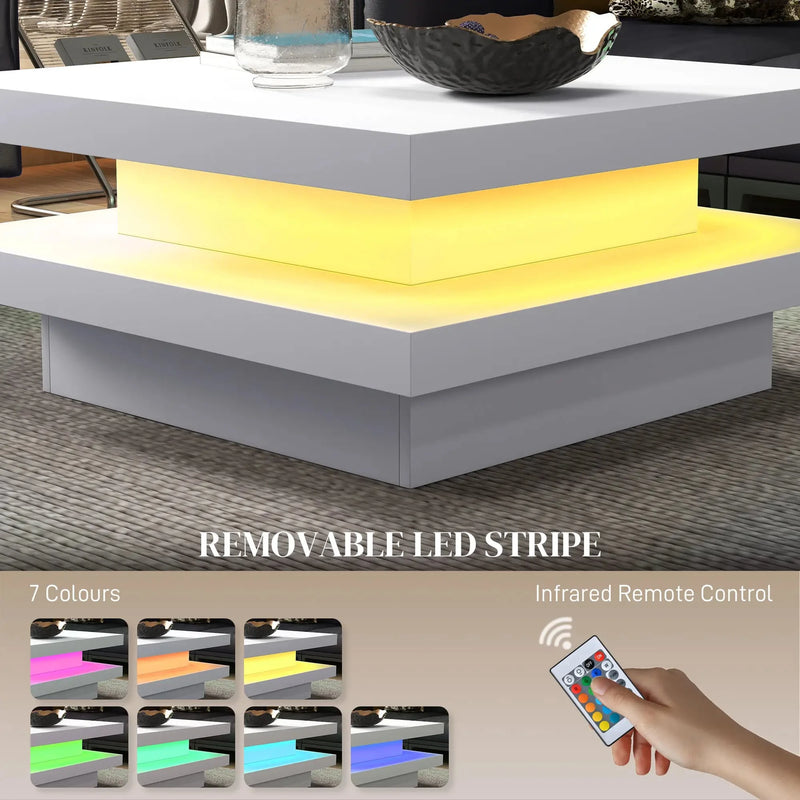 Aosom Coffee Table Coffee Table with 7 Led Lights in White