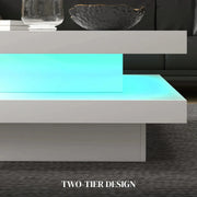 Aosom Coffee Table Coffee Table with 7 Led Lights in White