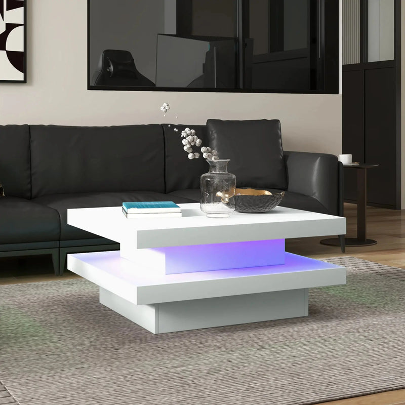 Aosom Coffee Table Coffee Table with 7 Led Lights in White