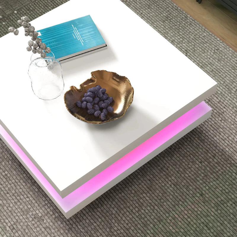 Aosom Coffee Table Coffee Table with 7 Led Lights in White