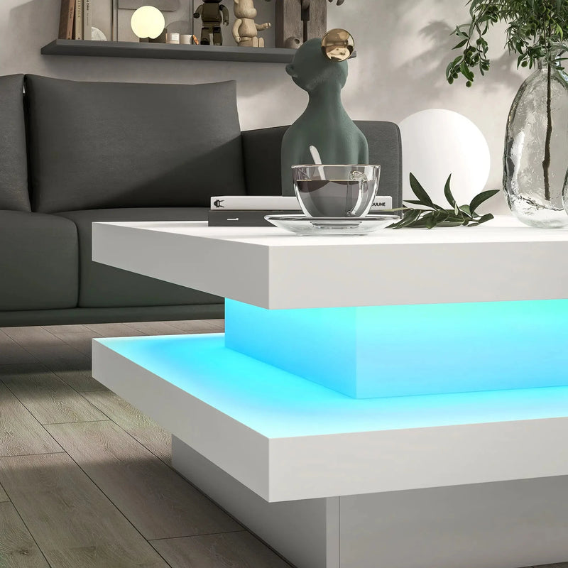 Aosom Coffee Table Coffee Table with 7 Led Lights in White
