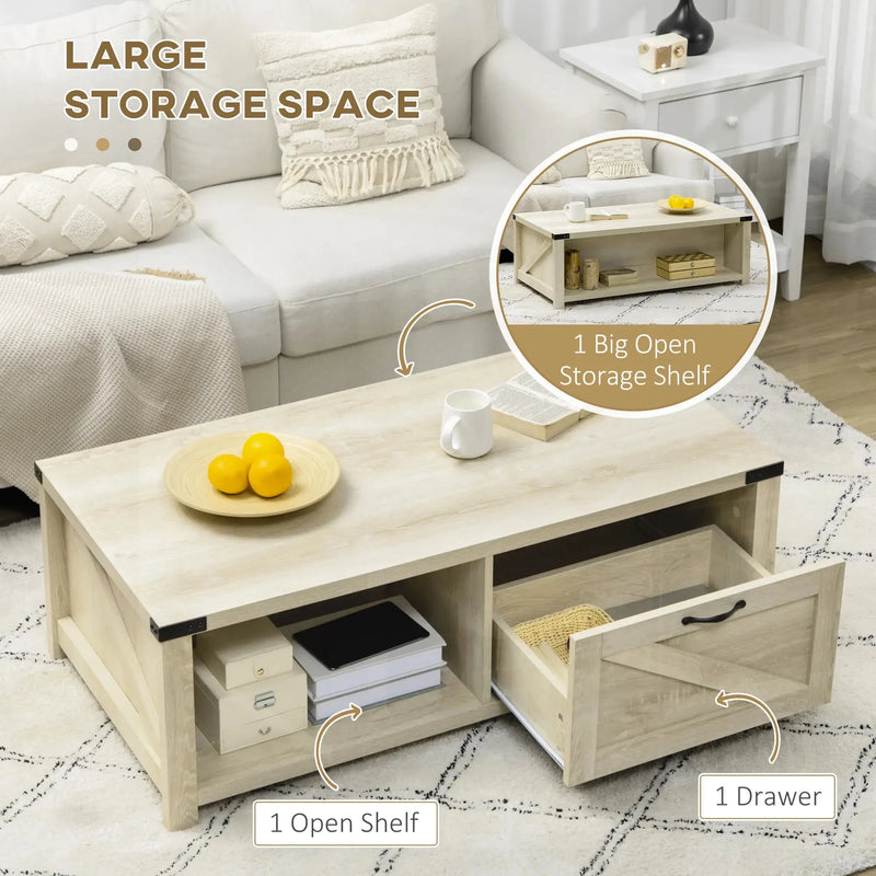 Aosom Coffee Table Coffee Table with Drawer And Open Storage Shelf - Available in 3 Colours