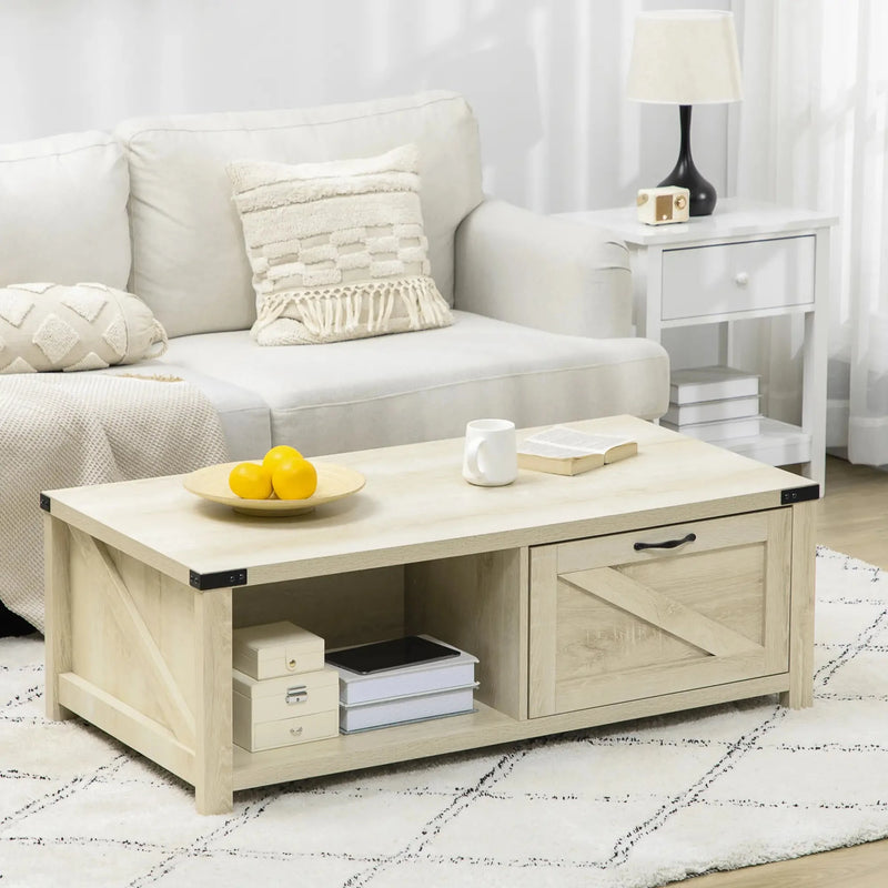 Aosom Coffee Table Coffee Table with Drawer And Open Storage Shelf - Available in 3 Colours